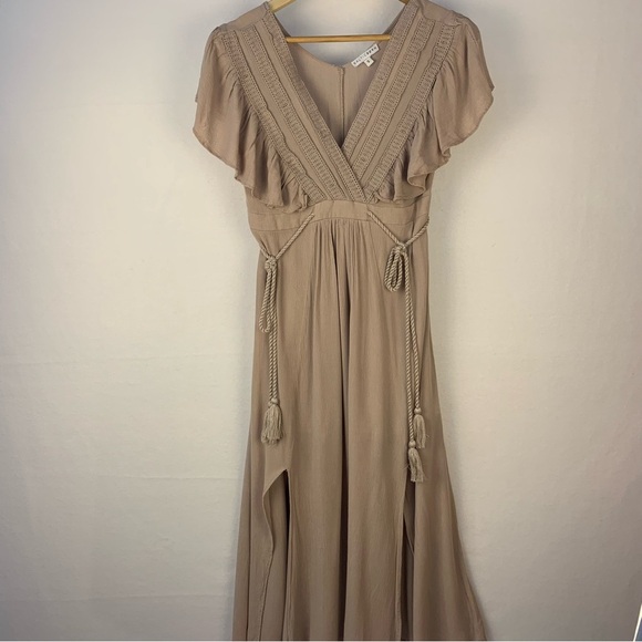 Baltic Born Jennifer Deep V Beige Maxi Dress - Picture 2 of 10